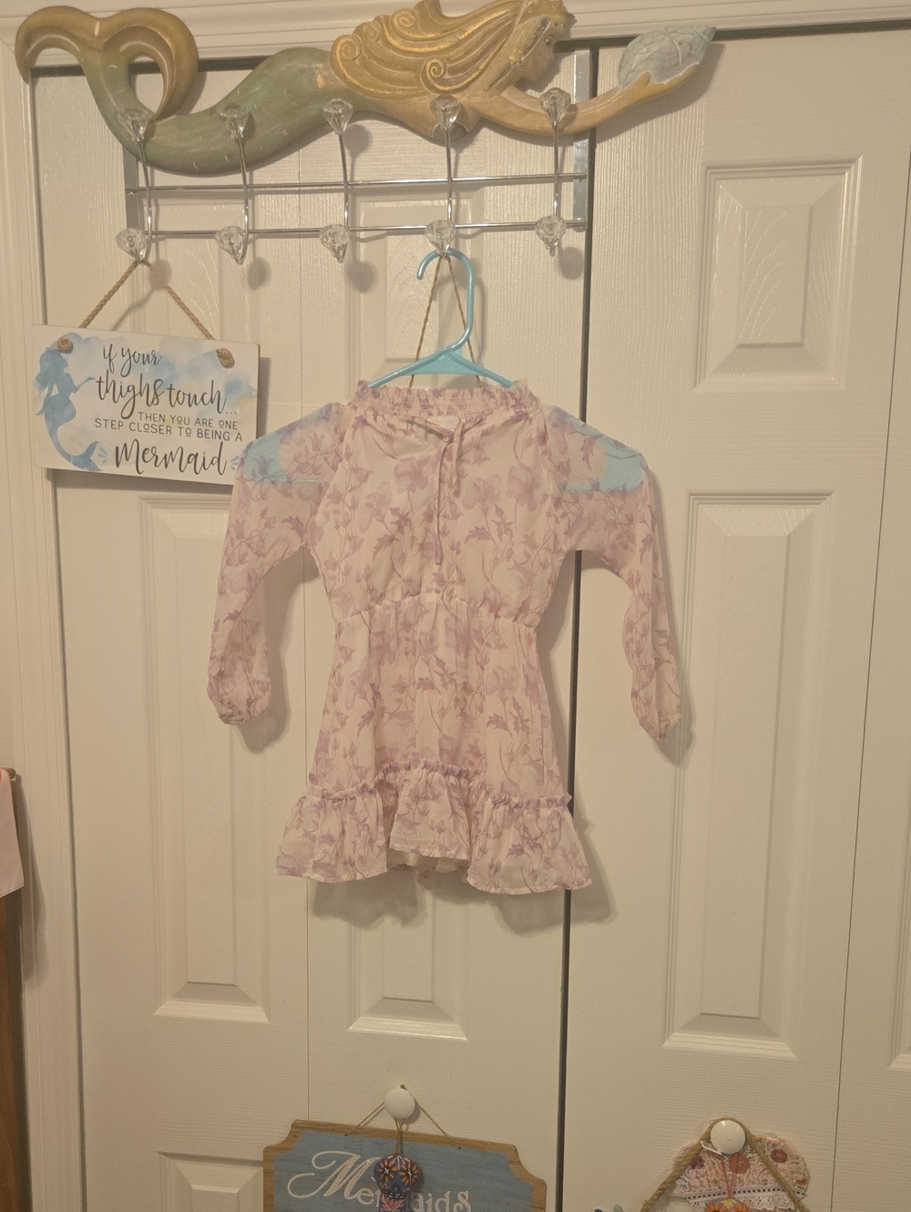 GB girls Lavender Floral Hooded Ruffle Dress with Light Blue Accents